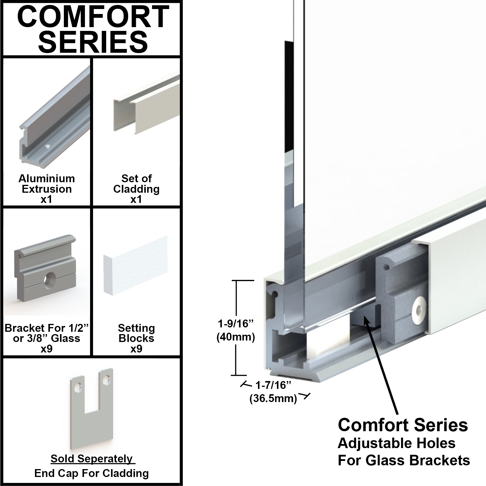 GGH Commercial U-Channel - Adjustable - 1-9/16" Cladding - 120" Length