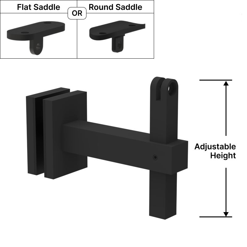 GGH Square Handrail Bracket - Adj. Glass Mount w/ Flat or Round Saddle