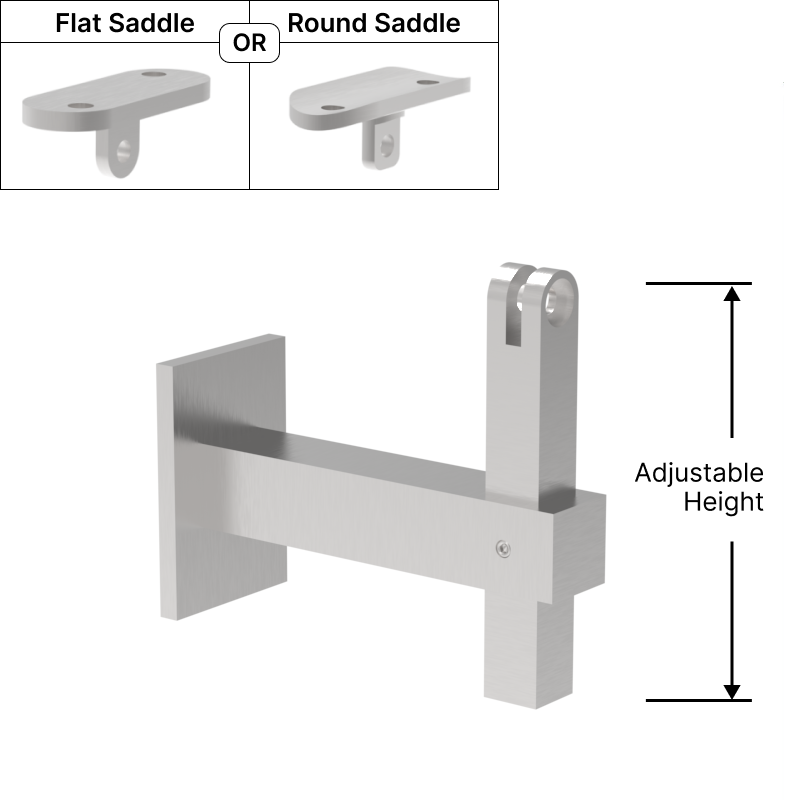 [SHRBADJWM] HRB Series GGH Square Handrail Bracket -Adj. Wall Mount w/ Flat or Round Saddle