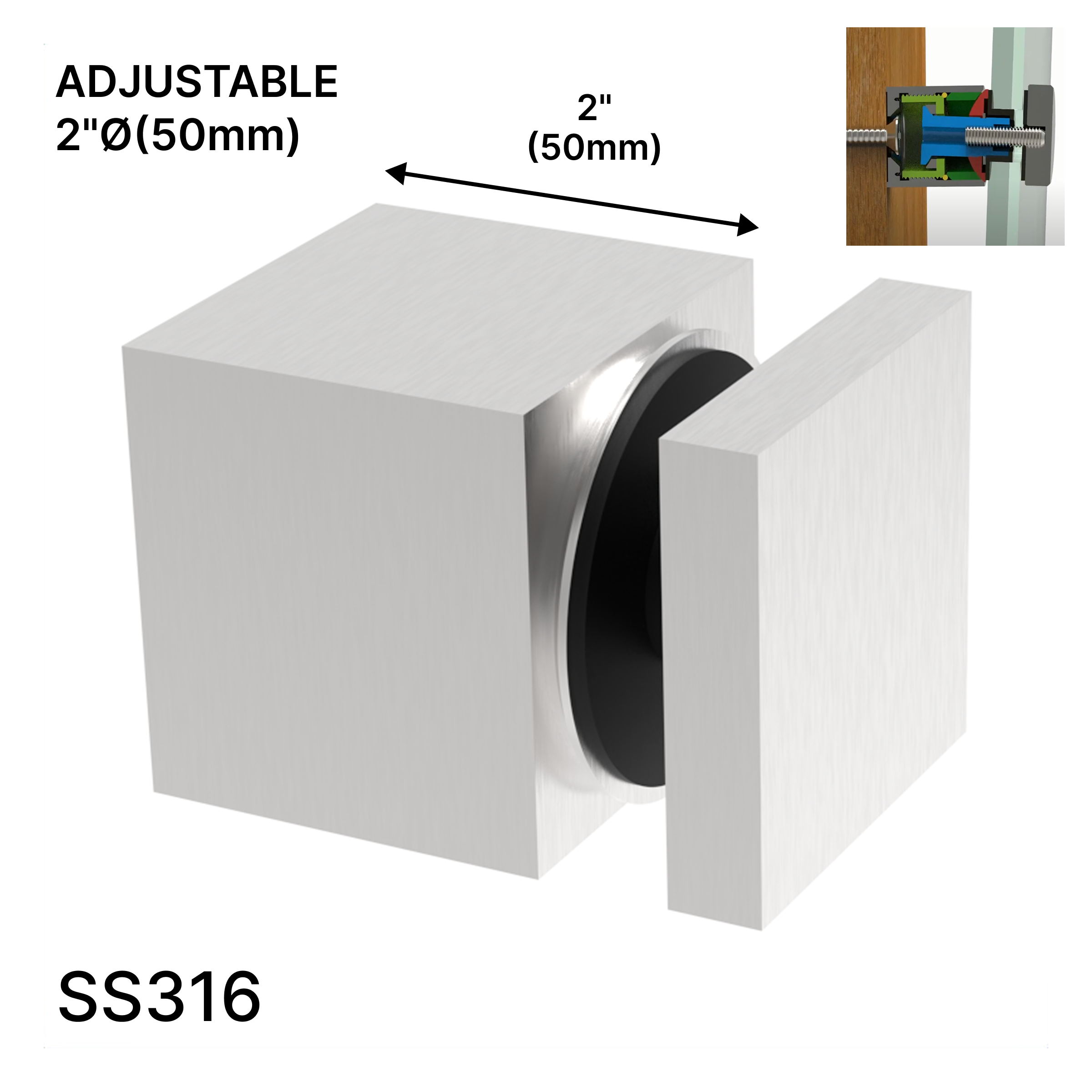 GGH Standoff - 2" X 2" Base Height - Square - SS316