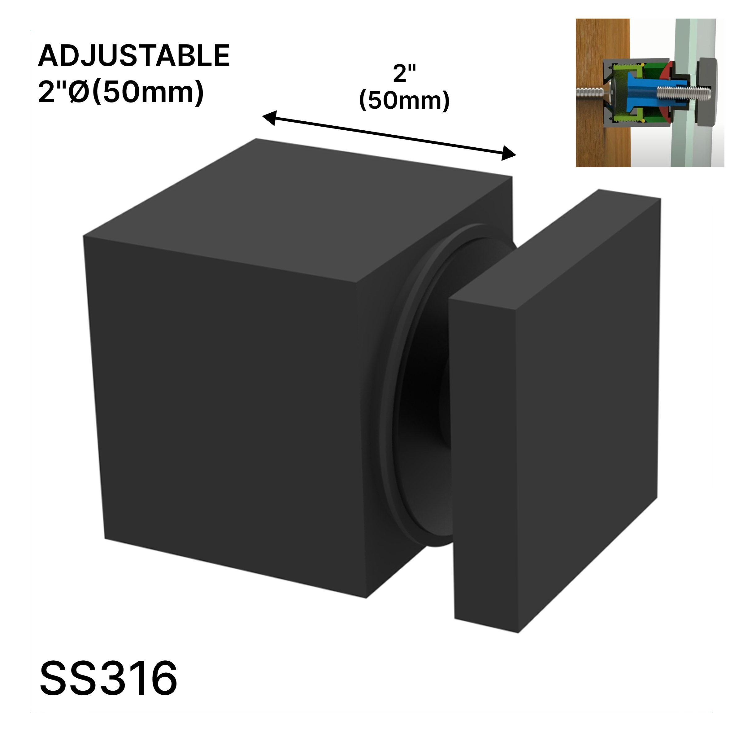 GGH Standoff - 2" X 2" Base Height - Square - SS316