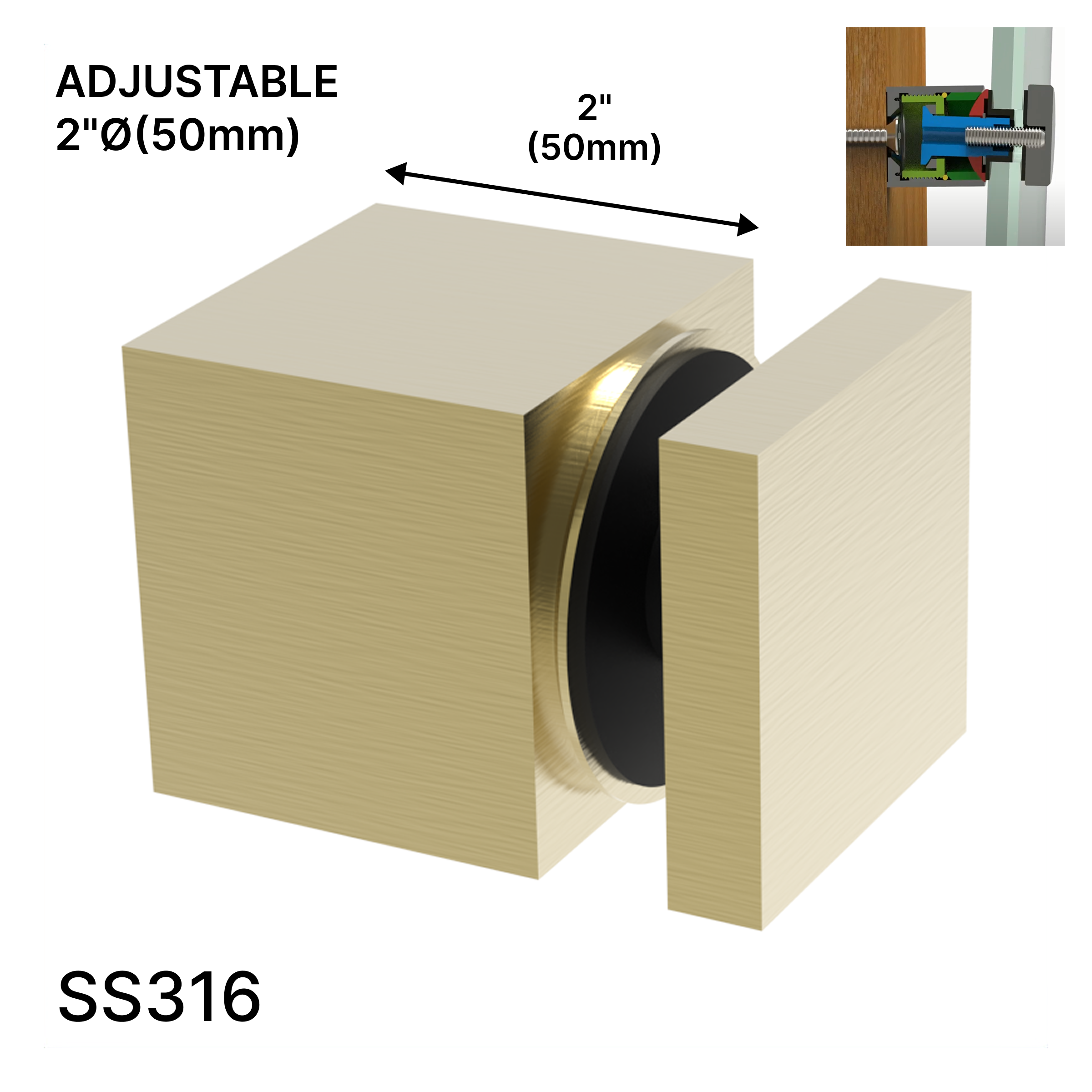 GGH Standoff - 2" X 2" Base Height - Square - SS316