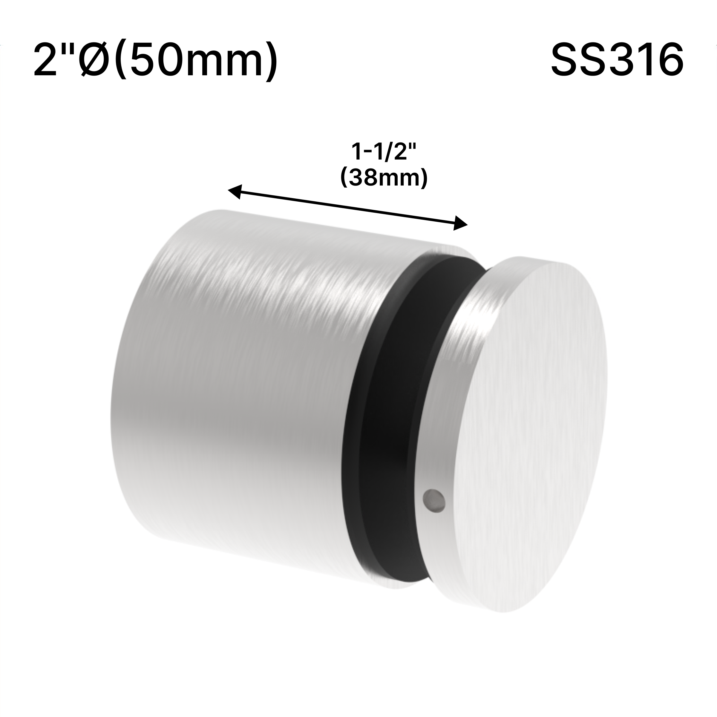 GGH Standoff - 2" Ø˜ X 1-1/2" Base Height - Round - SS316