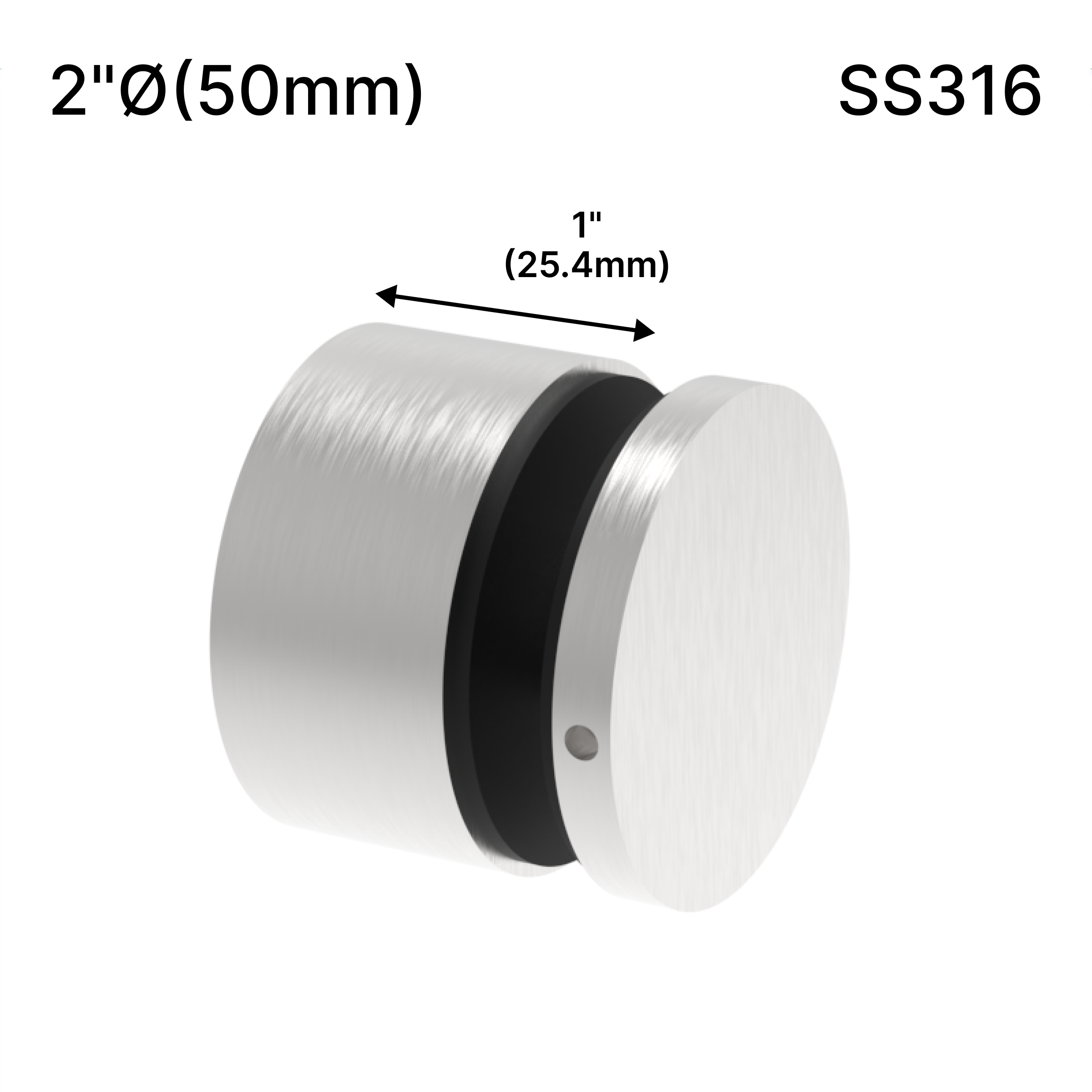 [SSO2X1] Superior Series GGH Standoff - 2" Ø˜ X 1" Base Height - Round - SS316