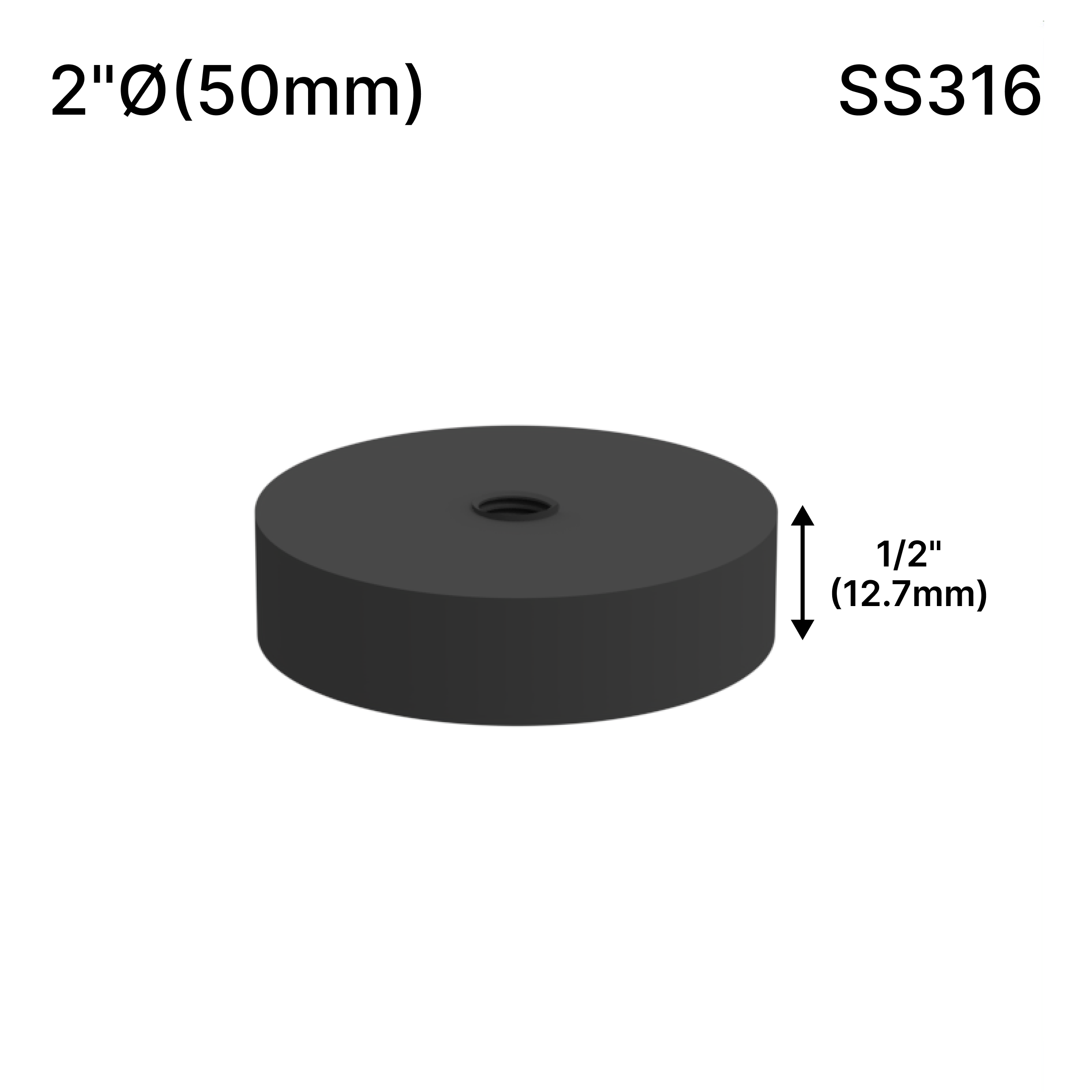 GGH Standoff Base - 2" Ø˜ X 1/2" Base Height - Round - SS316