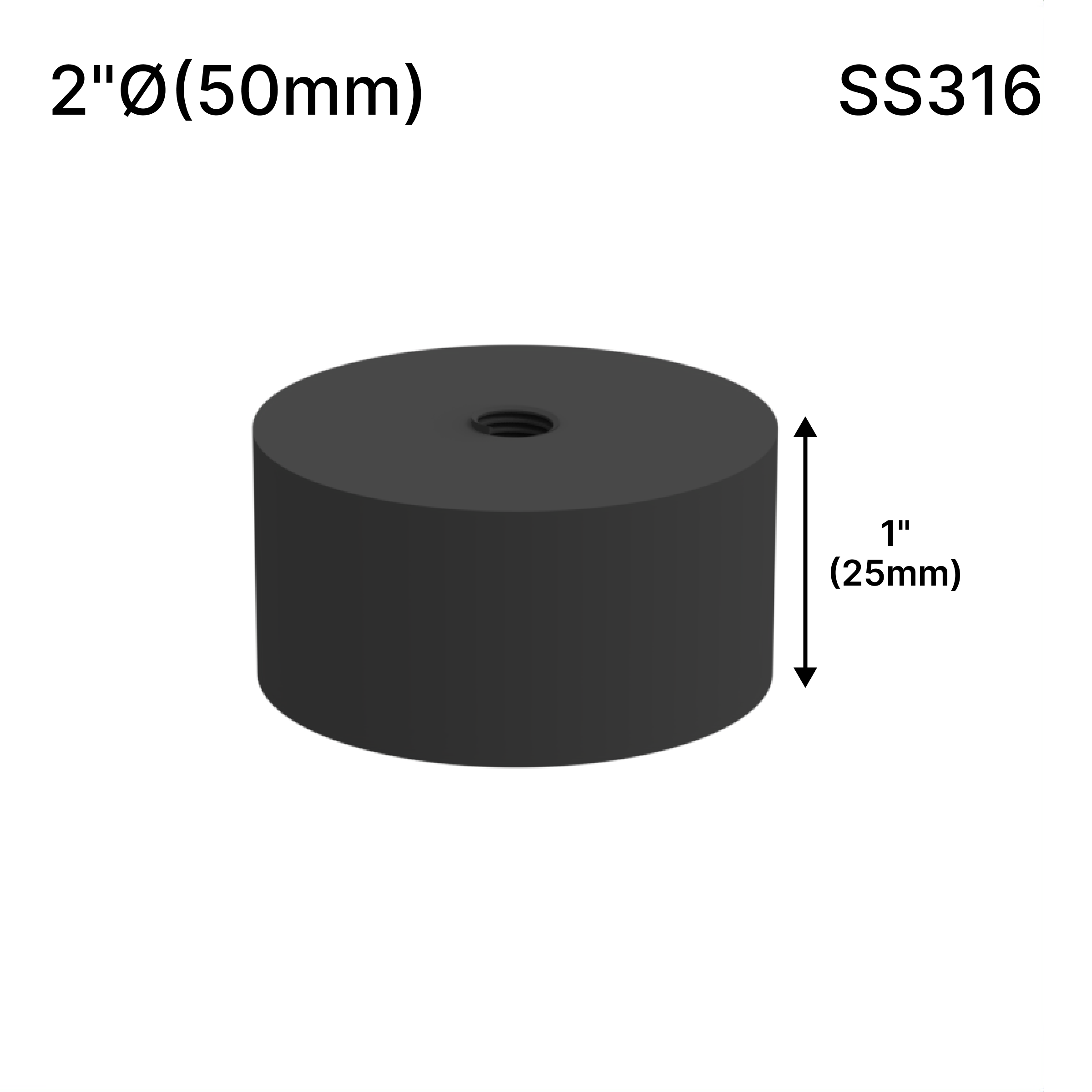 GGH Standoff Base - 2" Ø˜ X 1" Base Height - Round - SS316