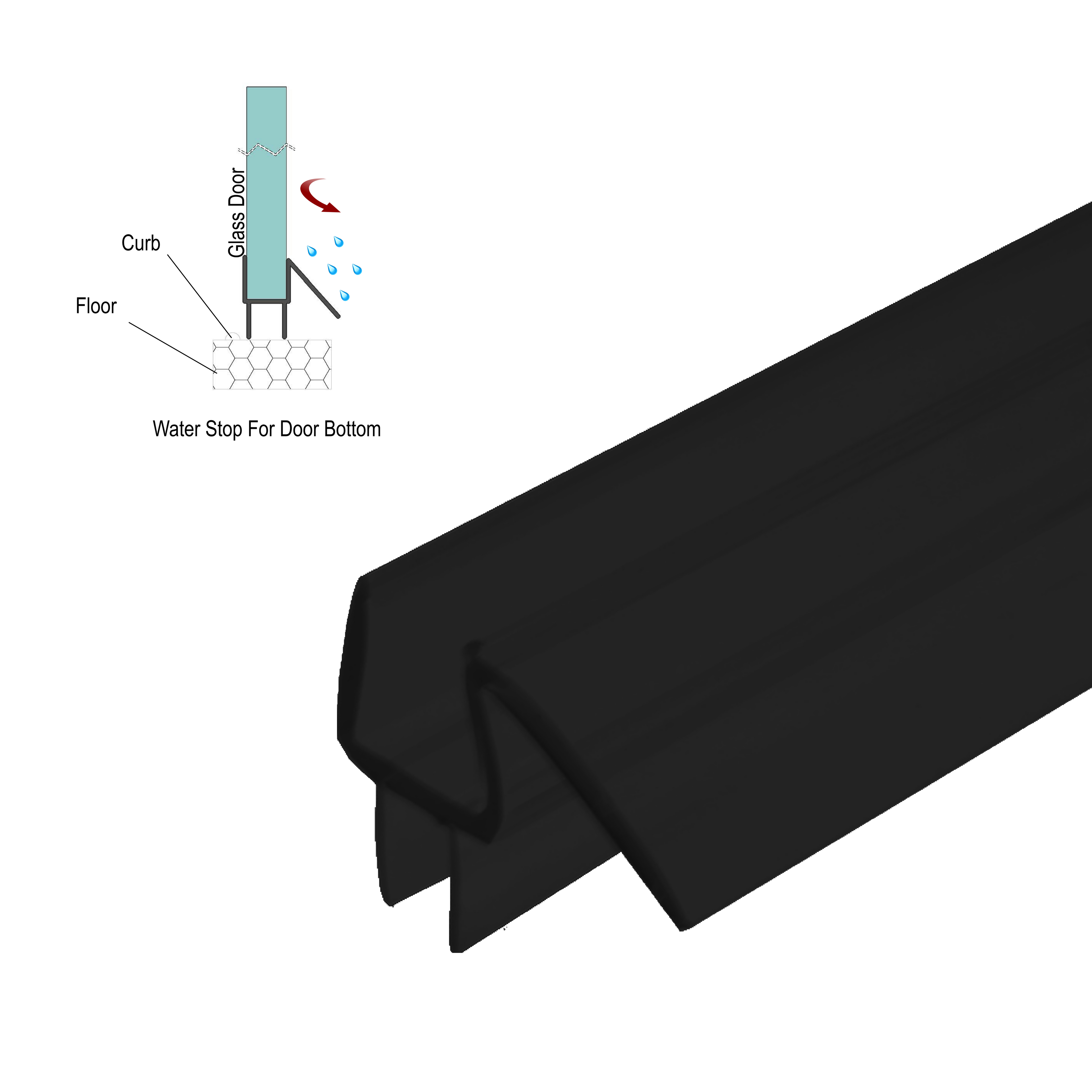 [SWPBWDR] GGH Shower Sweep - Bottom Wipe w/ Drip Rail for 3/8" Glass (95")
