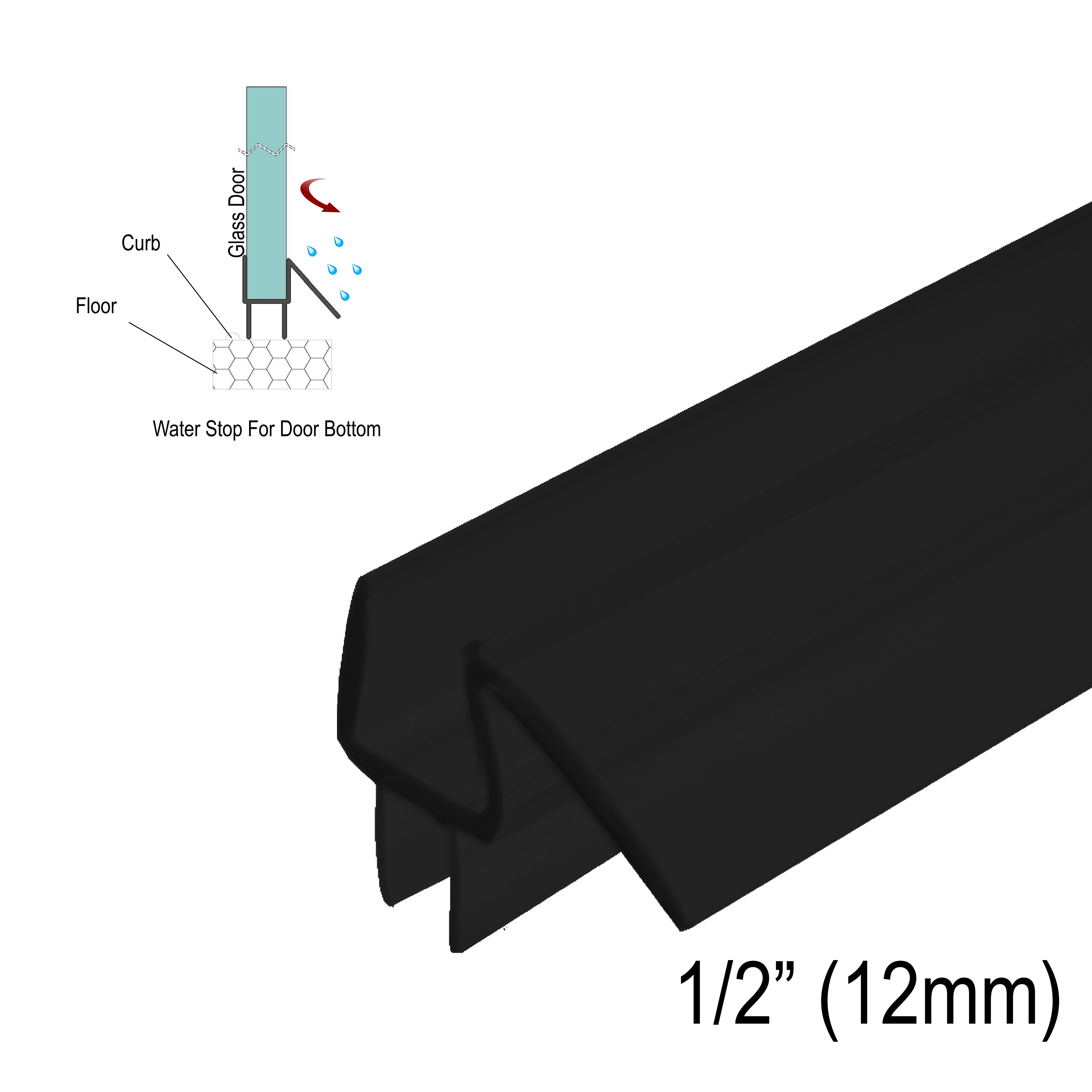 [SWPBWDR12] GGH Shower Sweep - Bottom Wipe w/ Drip Rail for 1/2" Glass (95")
