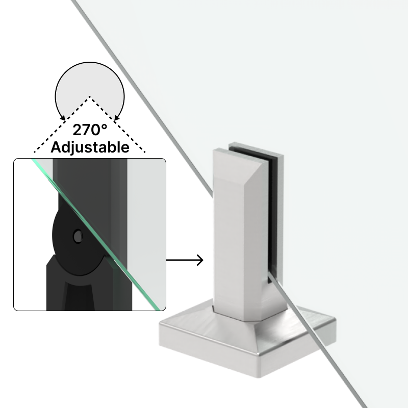 GGH Spigot - 6" Adjustable - Square (Stair) - For 12-14.28mm Glass