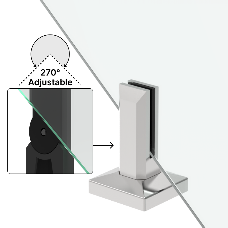 GGH Spigot - 6" Adjustable - Square (Stair) - For 12-14.28mm Glass