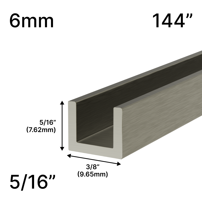 GGH Shower U-Channel - 144" Length - 5/16" Low-Profile Height - for 1/4" (6 mm) Glass