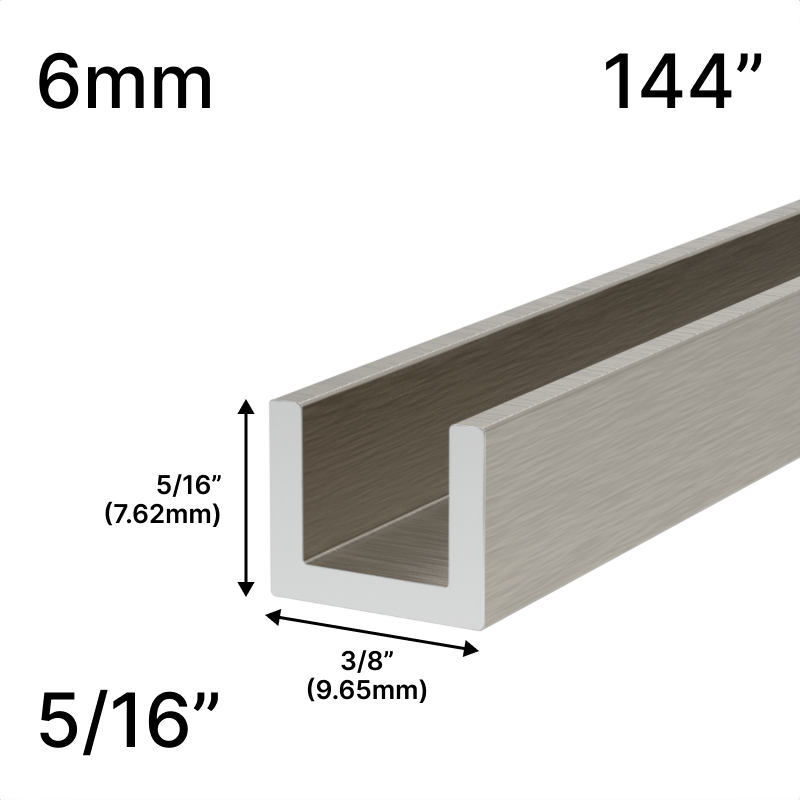 GGH Shower U-Channel - 144" Length - 5/16" Low-Profile Height - for 1/4" (6 mm) Glass