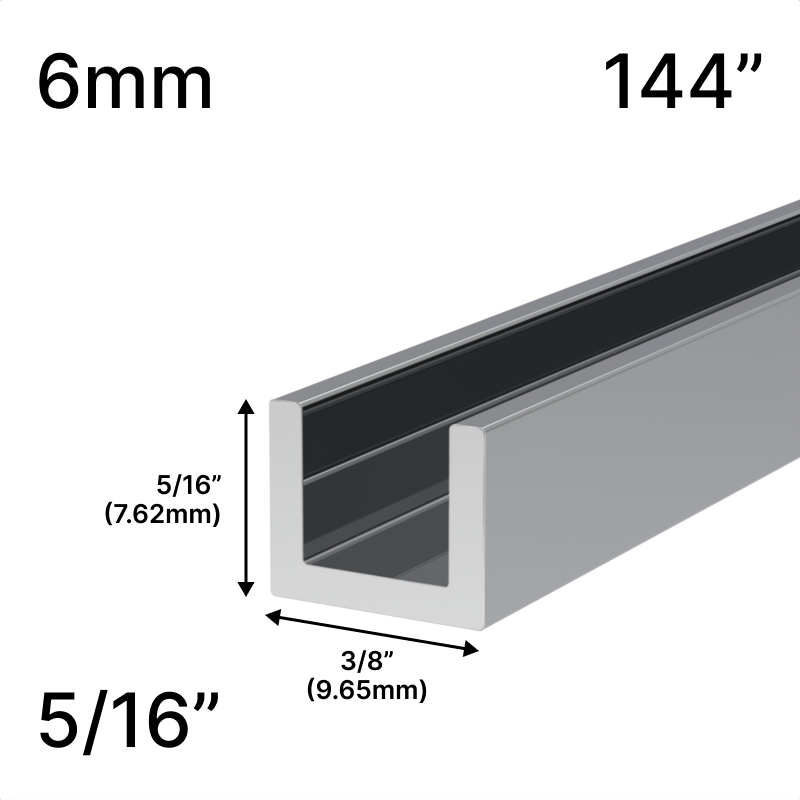 GGH Shower U-Channel - 144" Length - 5/16" Low-Profile Height - for 1/4" (6 mm) Glass