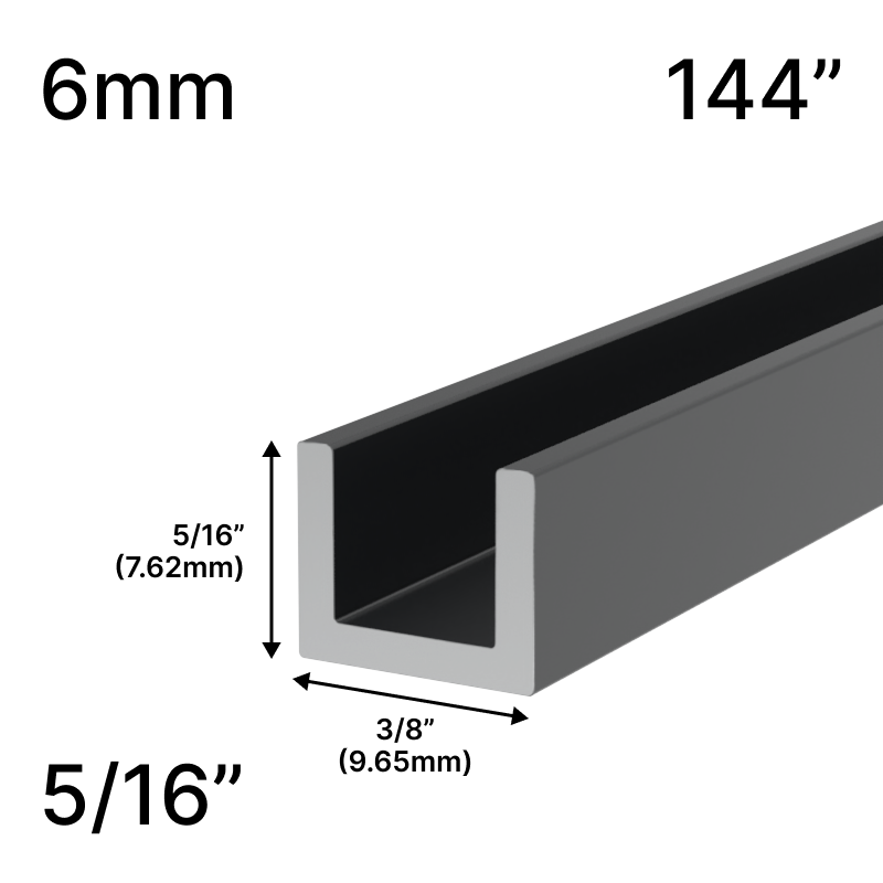 GGH Shower U-Channel - 144" Length - 5/16" Low-Profile Height - for 1/4" (6 mm) Glass