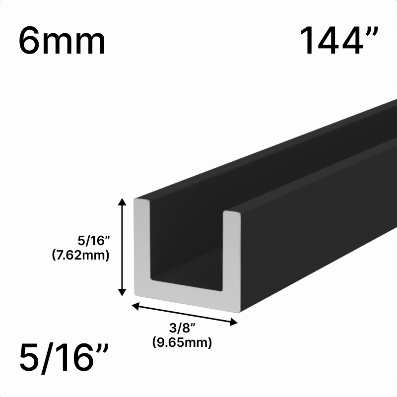 GGH Shower U-Channel - 144" Length - 5/16" Low-Profile Height - for 1/4" (6 mm) Glass