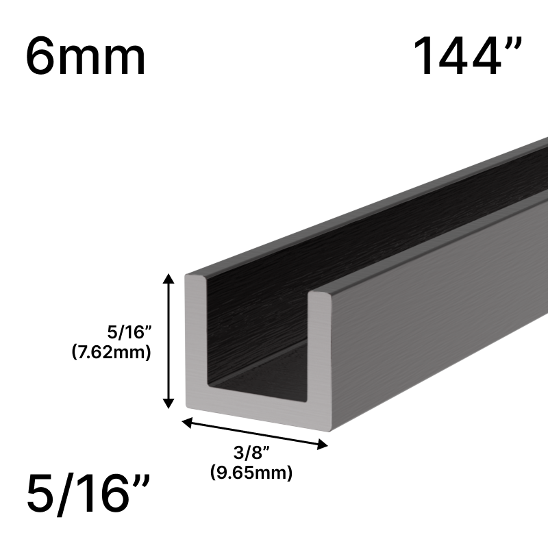 GGH Shower U-Channel - 144" Length - 5/16" Low-Profile Height - for 1/4" (6 mm) Glass