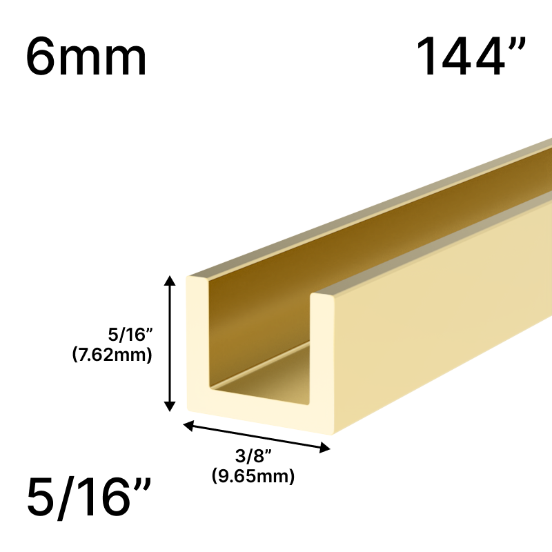 GGH Shower U-Channel - 144" Length - 5/16" Low-Profile Height - for 1/4" (6 mm) Glass