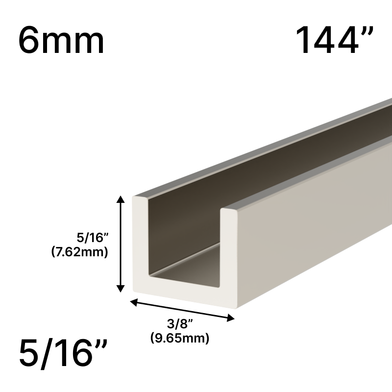 GGH Shower U-Channel - 144" Length - 5/16" Low-Profile Height - for 1/4" (6 mm) Glass