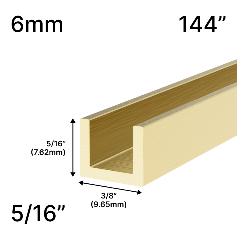 GGH Shower U-Channel - 144" Length - 5/16" Low-Profile Height - for 1/4" (6 mm) Glass