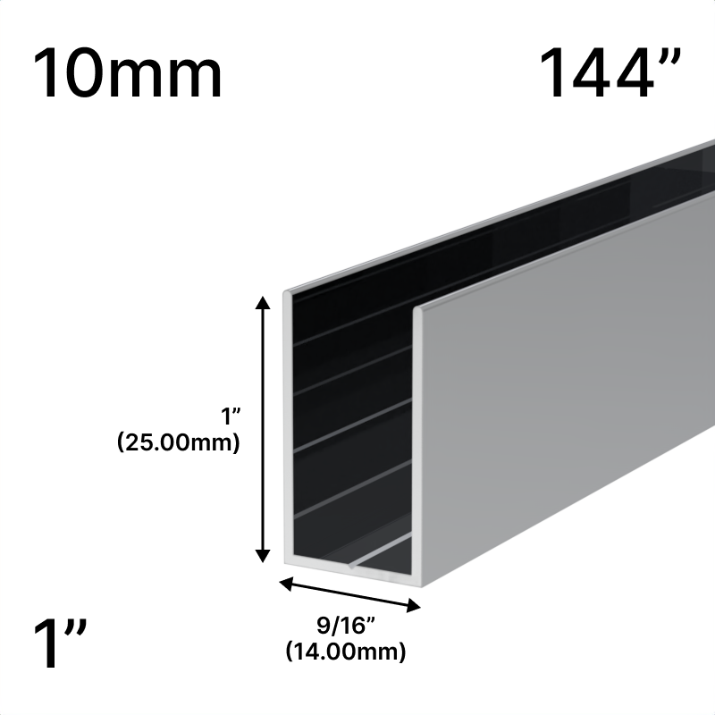 GGH Shower U-Channel - 144" Length - for 3/8" (10 mm) Glass