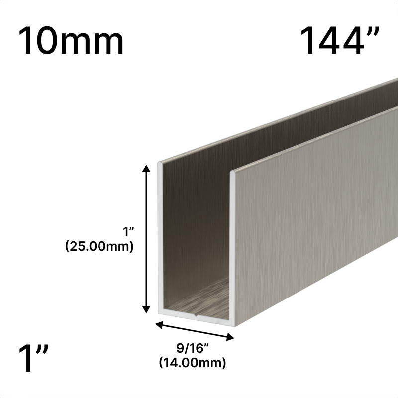 GGH Shower U-Channel - 144" Length - for 3/8" (10 mm) Glass
