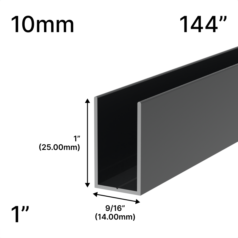GGH Shower U-Channel - 144" Length - for 3/8" (10 mm) Glass