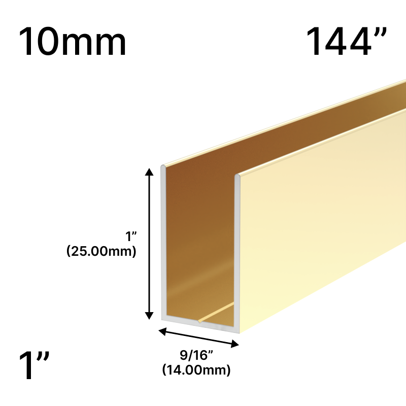 GGH Shower U-Channel - 144" Length - for 3/8" (10 mm) Glass