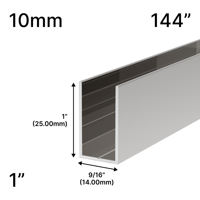 GGH Shower U-Channel - 144" Length - for 3/8" (10 mm) Glass
