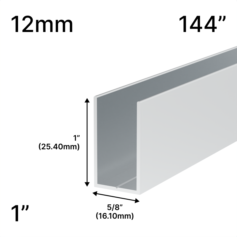 GGH Shower U-Channel - 144" Length - for 1/2" (12 mm) Glass