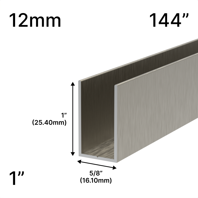 GGH Shower U-Channel - 144" Length - for 1/2" (12 mm) Glass