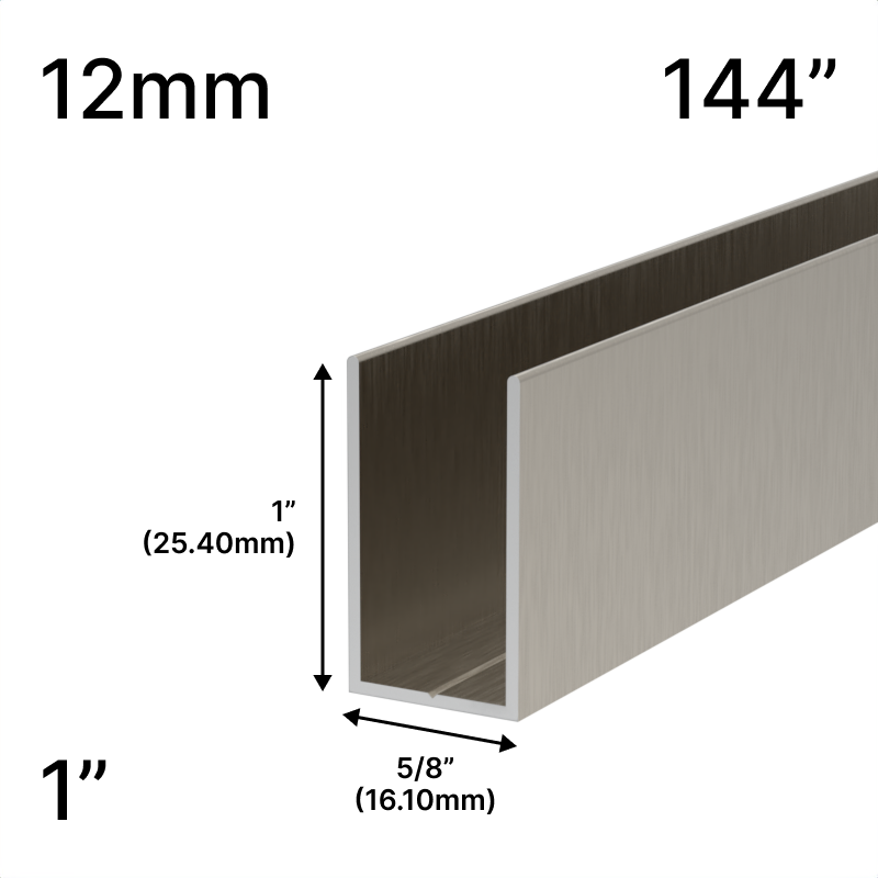 GGH Shower U-Channel - 144" Length - for 1/2" (12 mm) Glass