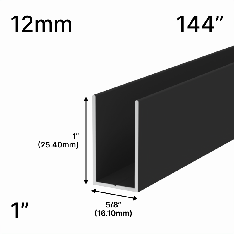 GGH Shower U-Channel - 144" Length - for 1/2" (12 mm) Glass