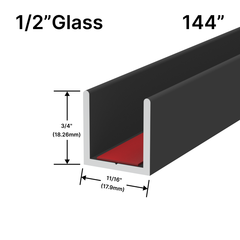 [UCT14412] Perimeter Channel with Pre-Applied Tape for 1/2" Glass (144")