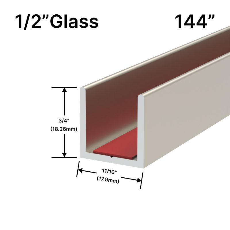 [UCT14412] Perimeter Channel with Pre-Applied Tape for 1/2" Glass (144")