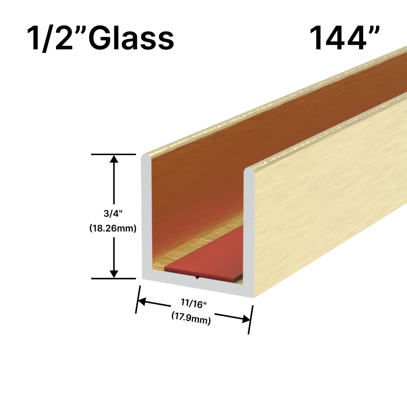 [UCT14412] Perimeter Channel with Pre-Applied Tape for 1/2" Glass (144")