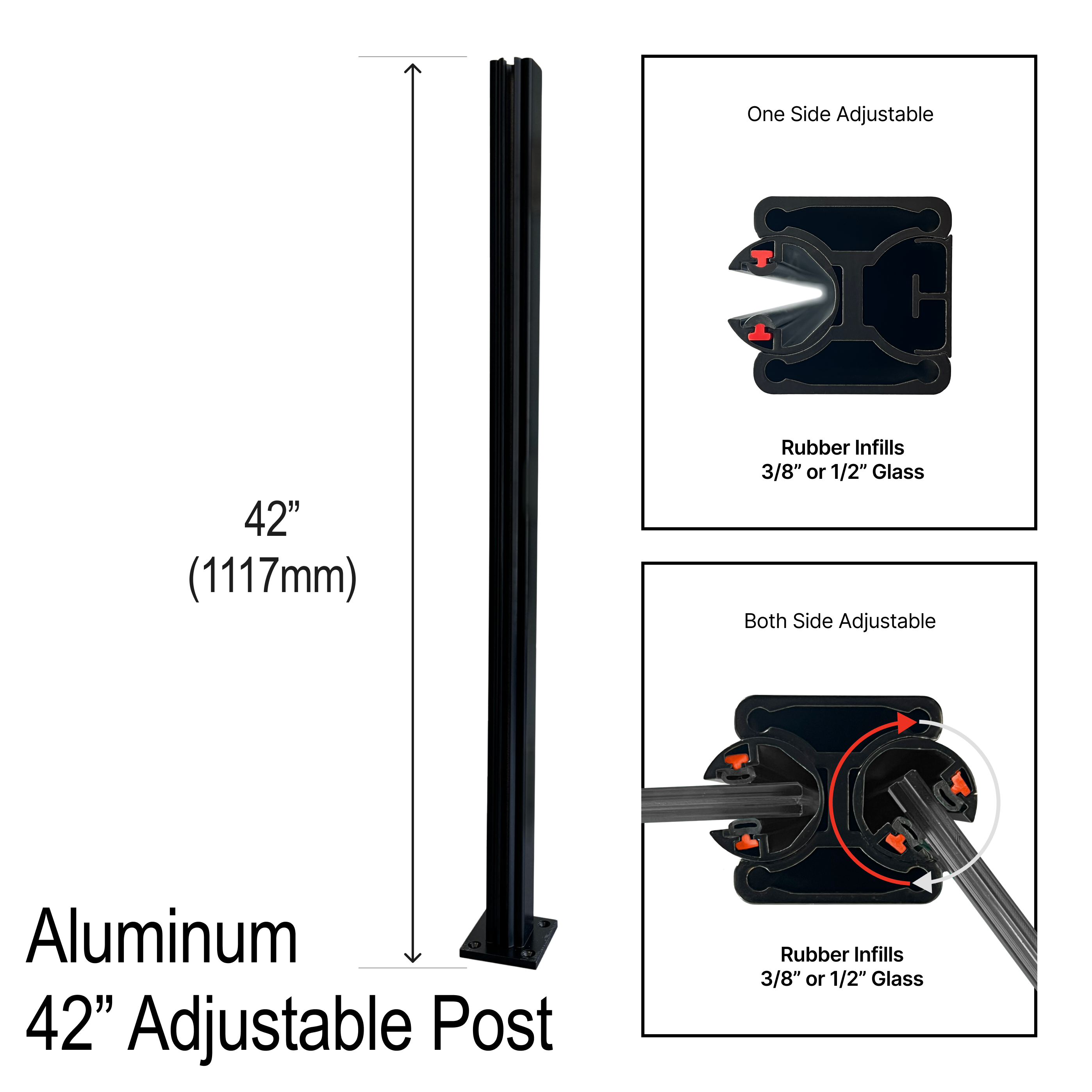 [ALPOST-42ADJ] Modern Elegance Series GGH Aluminum Post - 42" Base Height - Adjustable - Square